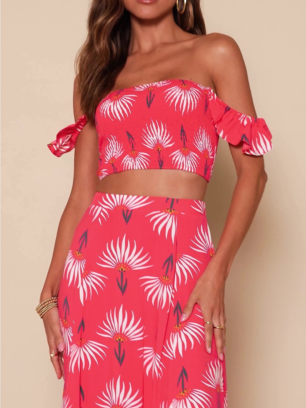 Lulu's Coral Floral Two-Piece Dress